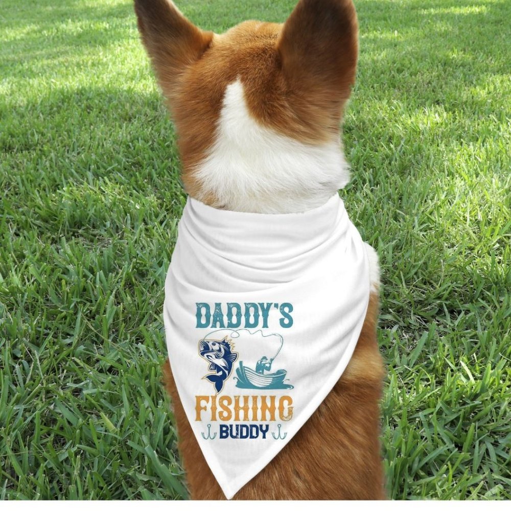 Daddys Fishing Buddy White Custom Handmade Pet Bandana